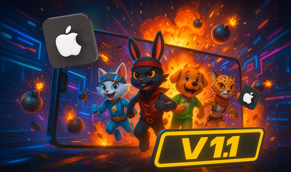 NakamotoGames's tweet photo. 📲🔥 NEXT: NAKA Boom 1.1 on iOS 🔥📲

The @AppStore  version is almost here, bringing all the upgrades, all the improvements, and the smoothest NAKA Boom experience yet.

Get ready, it’s dropping very soon. 💣🚀 #iOS #AppStore #NAKABoom