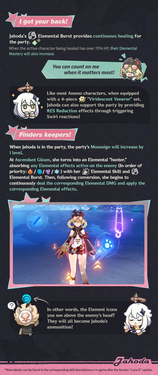GenshinImpact's tweet image. Character Introduction and Skill Showcase: "Windthreading Shadow" Jahoda
#GenshinLunaIII #GenshinImpact #Jahoda 

Hello, Traveler! Today, we have for you some great details on "Windthreading Shadow" Jahoda.
Jahoda has already proven herself a reliable companion to the Traveler
