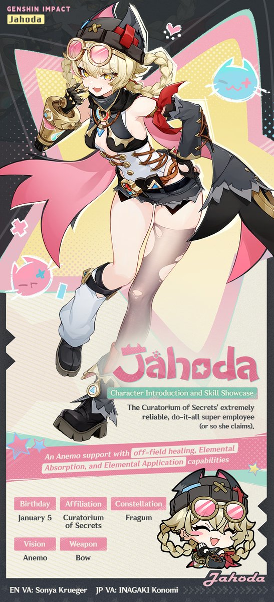 GenshinImpact's tweet image. Character Introduction and Skill Showcase: "Windthreading Shadow" Jahoda
#GenshinLunaIII #GenshinImpact #Jahoda 

Hello, Traveler! Today, we have for you some great details on "Windthreading Shadow" Jahoda.
Jahoda has already proven herself a reliable companion to the Traveler