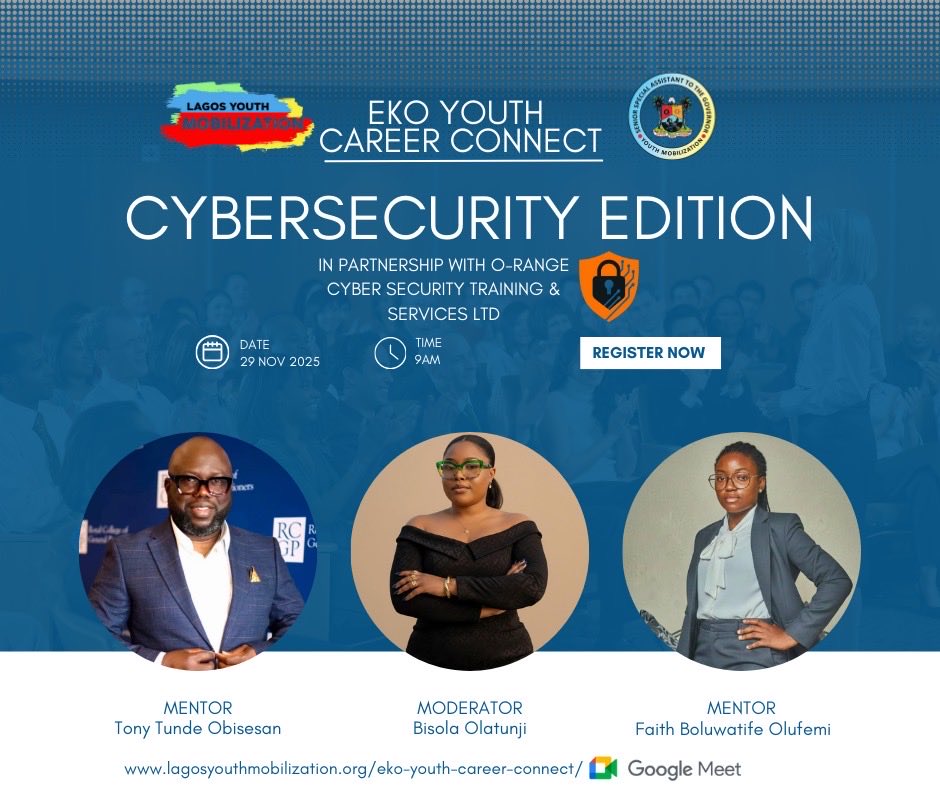 30 MINUTES TO GO!

The clock is ticking! We start the Cybersecurity Webinar in 30 minutes at 10:00 AM.

Find the link in your Gmail and be sure to connect early! Don't miss the start!

Temiope Alabi
Technical Adviser on Digital Engagement and Strategy
#lagosyouthmobilization