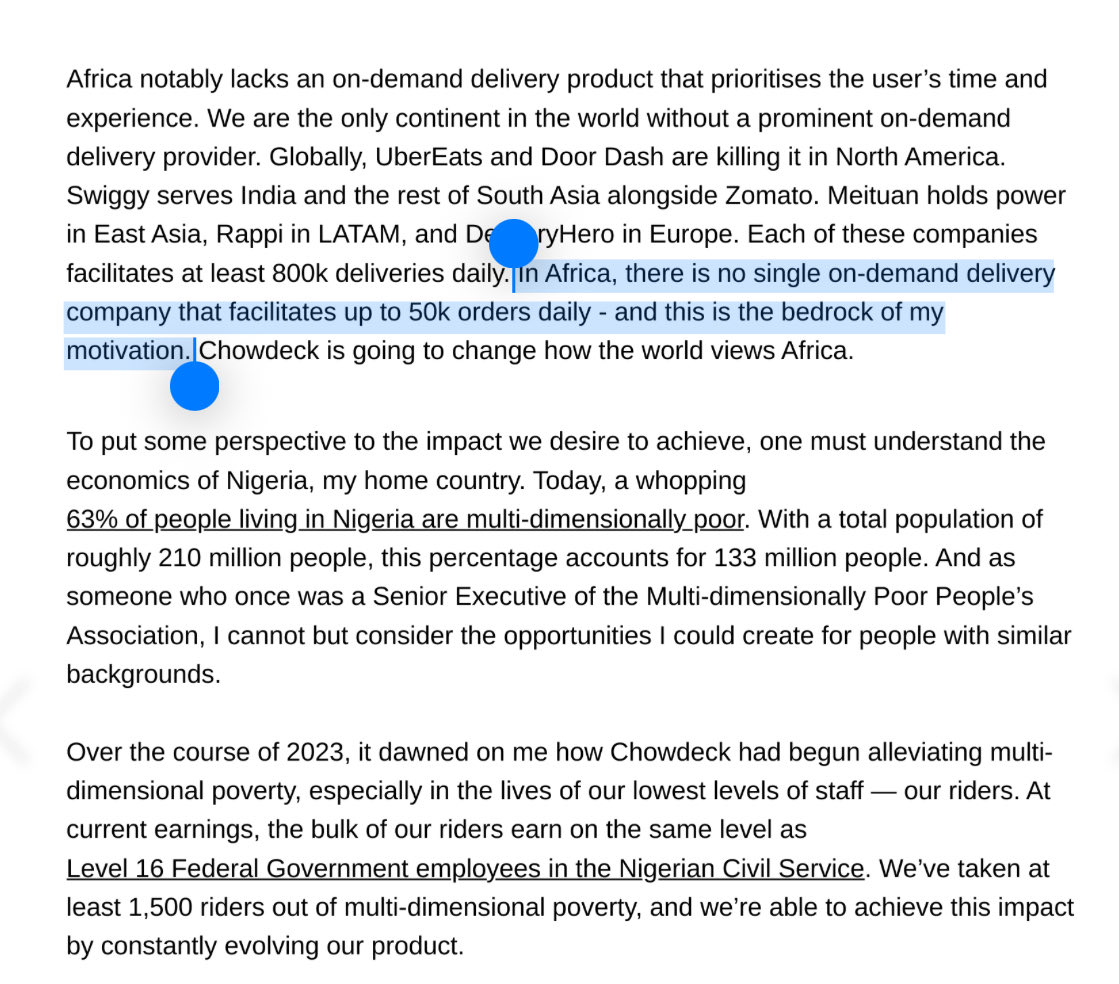 LordBinary_'s tweet image. We successfully did 52k deliveries yesterday. 

I looked back at my annual letter to my team and investors in 2023, and 50k seemed so so far at the time.

We have come a long way, but it is really still Day 1 🚀🚀🚀

bfcm.chowdeck.com