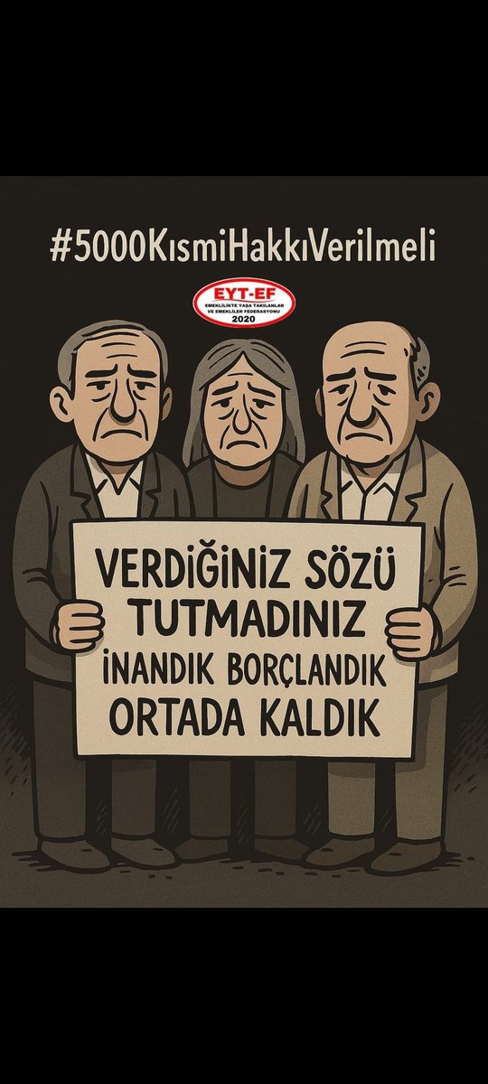 #Neden #Neden #Neden ???

99’ Öncesi Anayasal haklarınız 5000 Prim ve Kısmi Emelliliği iade edeceğiz diyerek milyonları borçlandırdınız!
Sonra Yasayı eksik çıkarttınız!
Bir buçuk milyonu perişan bıraktınız!
Adalet peşindeyiz!!!
<a href="/eczozgurozel/">Özgür Özel</a> <a href="/kilicdarogluk/">Kemal Kılıçdaroğlu</a>
#5BinVeKısmiyeAdalet