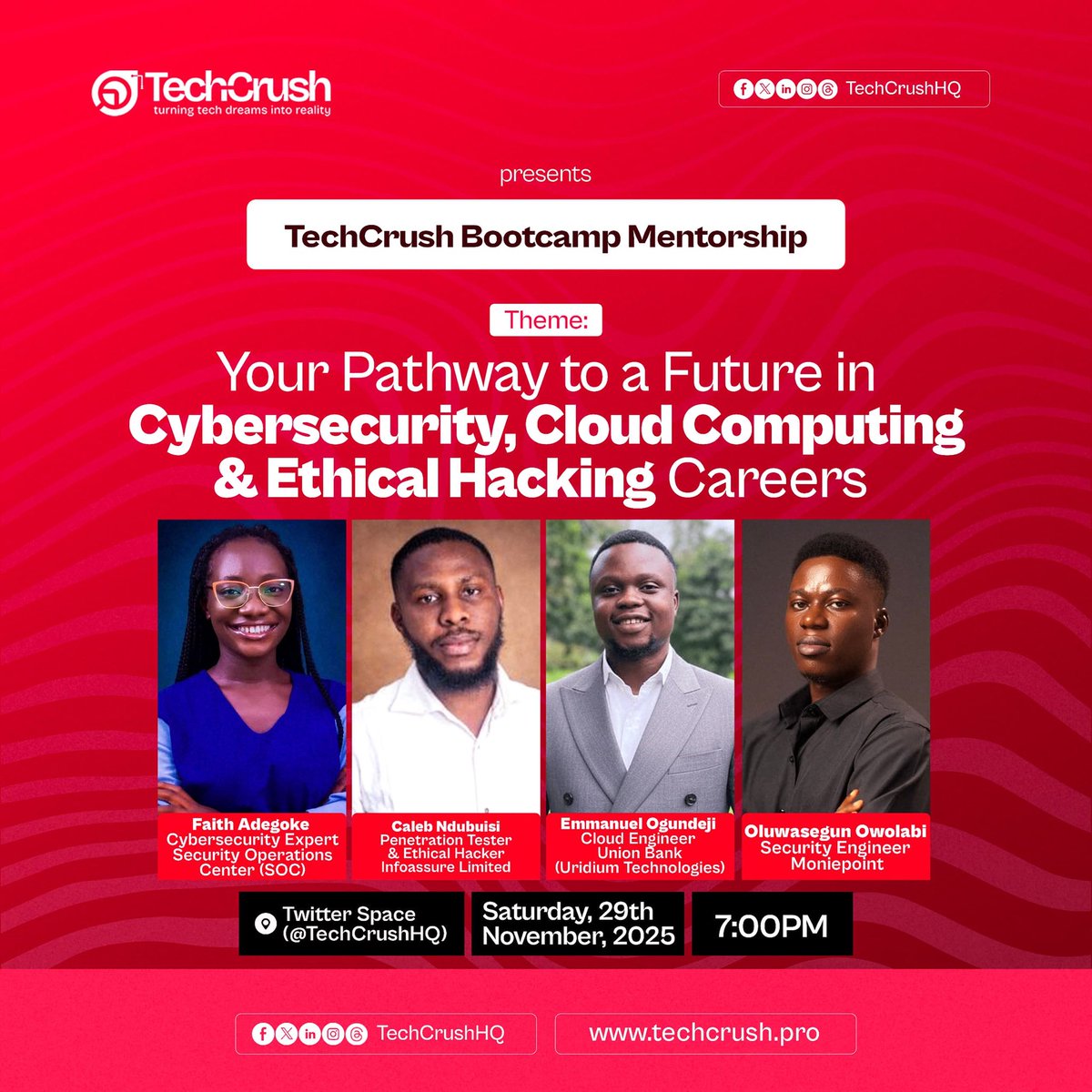 TechCrushHQ's tweet image. Curious about Cybersecurity? 🤔
Wondering how Cloud Security or Ethical Hacking can actually become a career path? 

Set your reminder, your future needs you there!


 #TechCrush #Tech4AfricansScholar #Tech4Africans