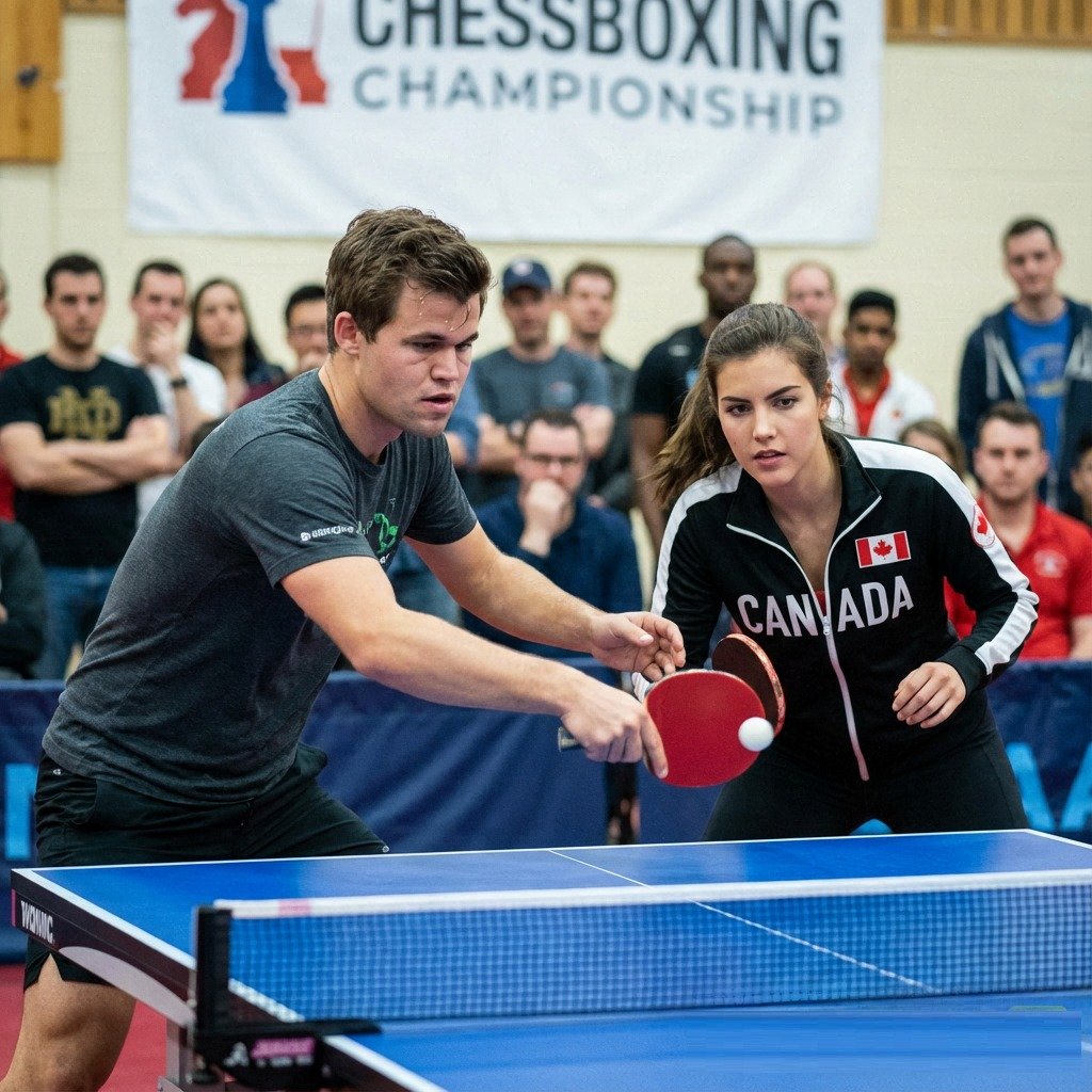 ChessClubLive's tweet image. @MagnusCarlsen and @alexandrabotez playing table tennis together would be quite the flex, no?
#chesspunks #esports #botez #pingpong #Magnus