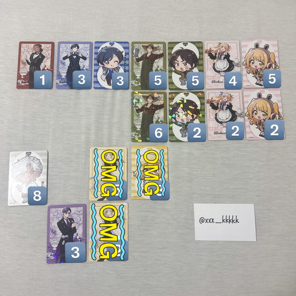 【交換譲渡】ストグラ救急隊ウエハース 第2弾

譲：画像参照

求：カード▶︎⚡️or定価+送料

各メンバー上段がノーマル、下段がホロ
交換はノーマル：ノーマル、ホロ：ホロ(等身・SDは問いません)
郵送・銀行振込にて対応
検索からもお気軽にお声掛けください