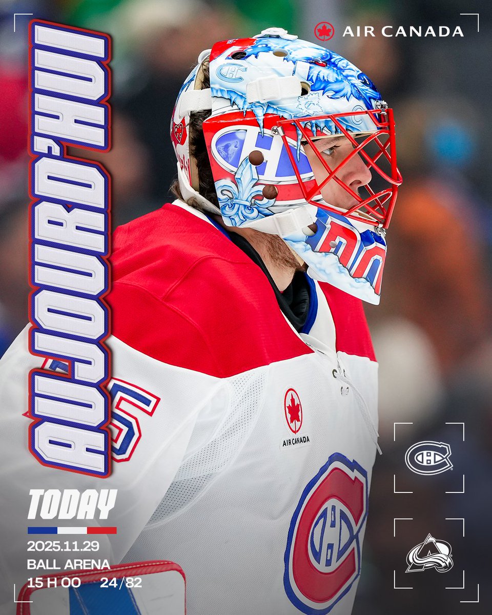 Jour de match! It’s game day!

📍 Ball Arena
🕖 15 h 00 / 3:00 p.m.
📺 RDS / TSN2
📻 98,5 FM / TSN 690

#GoHabsGo | <a href="/AirCanada/">Air Canada</a>