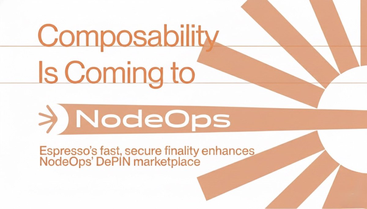 Mekarly's tweet image. A new piece just clicked into place for the ecosystem  @EspressoSys ’s infrastructure layer is now tied directly into NodeOps, and the implications for DePIN are hard to ignore.

Instead of treating DePIN as a set of scattered services, this pairing reframes it as a coordinated…