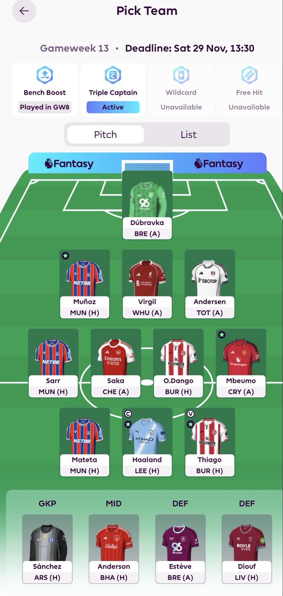 fpl_rock's tweet image. GW13 #FPL Team
🤖🤖🤖#TC13 
1 FT JoaoPedro ➡️ Thiago

Early move as I will be on flight

FH vs TC will be a good contest
I didn’t have a lot of time this week so I am taking the easier TC choice myself.
Benching Anderson does not feel right but I want Thiago. 
Good luck🍀🤞🧧