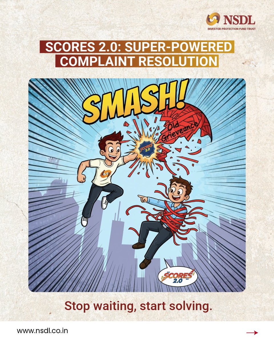 NSDL_Depository's tweet image. Facing an issue with your investment?

SCORES 2.0 is here to help!

You can file, track, and review your complaints with ease — giving you full control throughout the process.

Raise your concerns confidently today.

Download the app: scores.sebi.gov.in

#NSDL #SEBI #SCORES