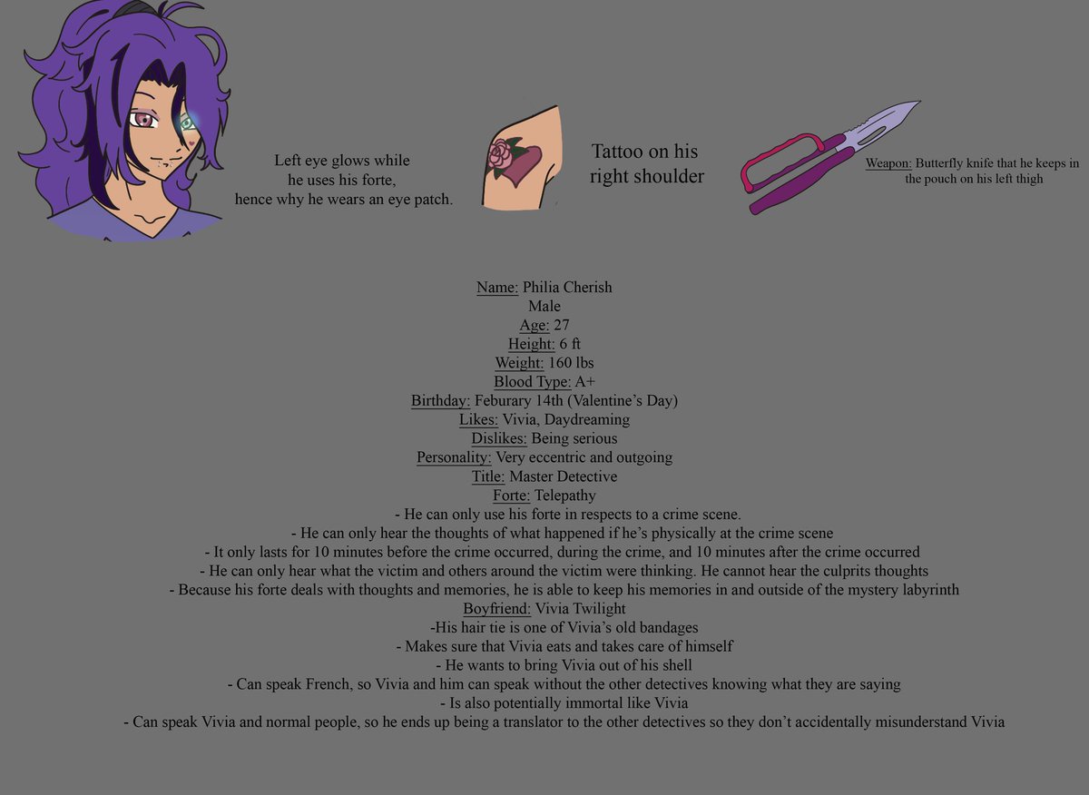 thatdrawdavid's tweet photo. New OC alert!! This time it's for #RAINCODE !! 

My sister and her girlfriend got me into the game and it turned into this. Welcome Philia! 

#originalcharacter #raincodeoriginalcharacter #raincodeoc #charactersheet https://t.co/niujXPlpJm