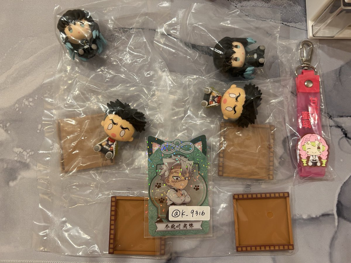 k_9316's tweet photo. 鬼滅の刃　一番くじ　姉の仇
ちょこのっこフィギュア　ぽこっと
チャーム　交換

求🎀同異種　不死川実弥
譲🎀写真のもの
時透無一郎　悲鳴嶼行冥　甘露寺蜜璃

※郵送のみ

検索からでもお声掛けお願い致します https://t.co/4PPA6uzjCk