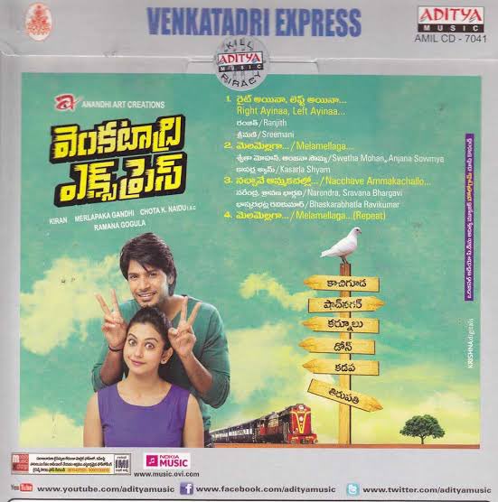 MovzMusicals999's tweet photo. #12YearsForVenkatadriExpress

Out and out hilarious comedy Entertainer.

#VenkatadriExpress Audiocd @adityamusic

@RamanaGogula musical

@sundeepkishan @Rakulpreet @GandhiMerlapaka @NaiduChota @AnandiArtsOffl https://t.co/C2jGqkORPv