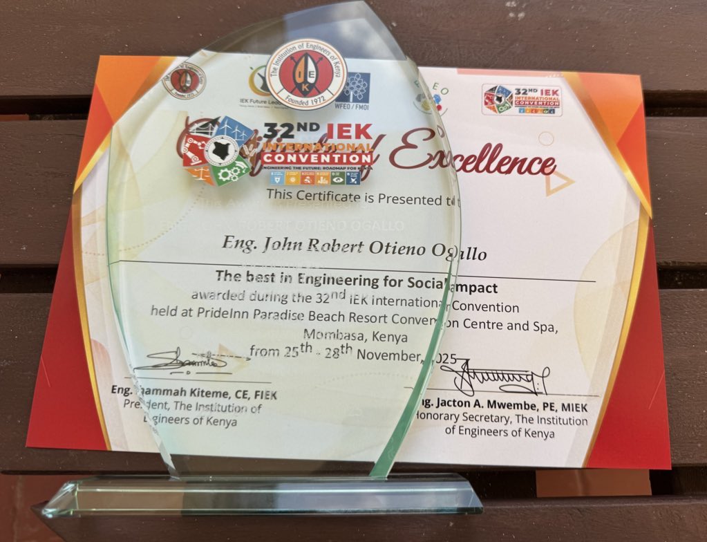 Arch_KE's tweet photo. We congratulate the @AAK_Engineers chapter registrar Eng. @otienogallo for being honoured with the Best in Engineering for Social Impact @TheIEK Awards 2025.

His commitment to advancing engineering excellence continues to shape Kenya’s future . #aakengineers https://t.co/zN9XiG7Lpd