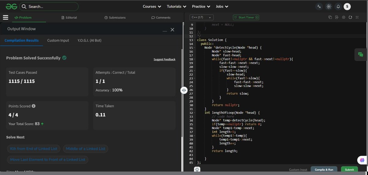 ShrutiS45736639's tweet image. Day 56/100 #100DaysOfCode

Deep dive into Linked List cycles today! 🔄

Solved &quot;Linked List Cycle II&quot; to find the starting node and &quot;Find length of Loop&quot;. The math behind the Tortoise and Hare algorithm is fascinating.

Also tackled &quot;Odd Even Linked List&quot;. 
#DSA #LearnInPublic