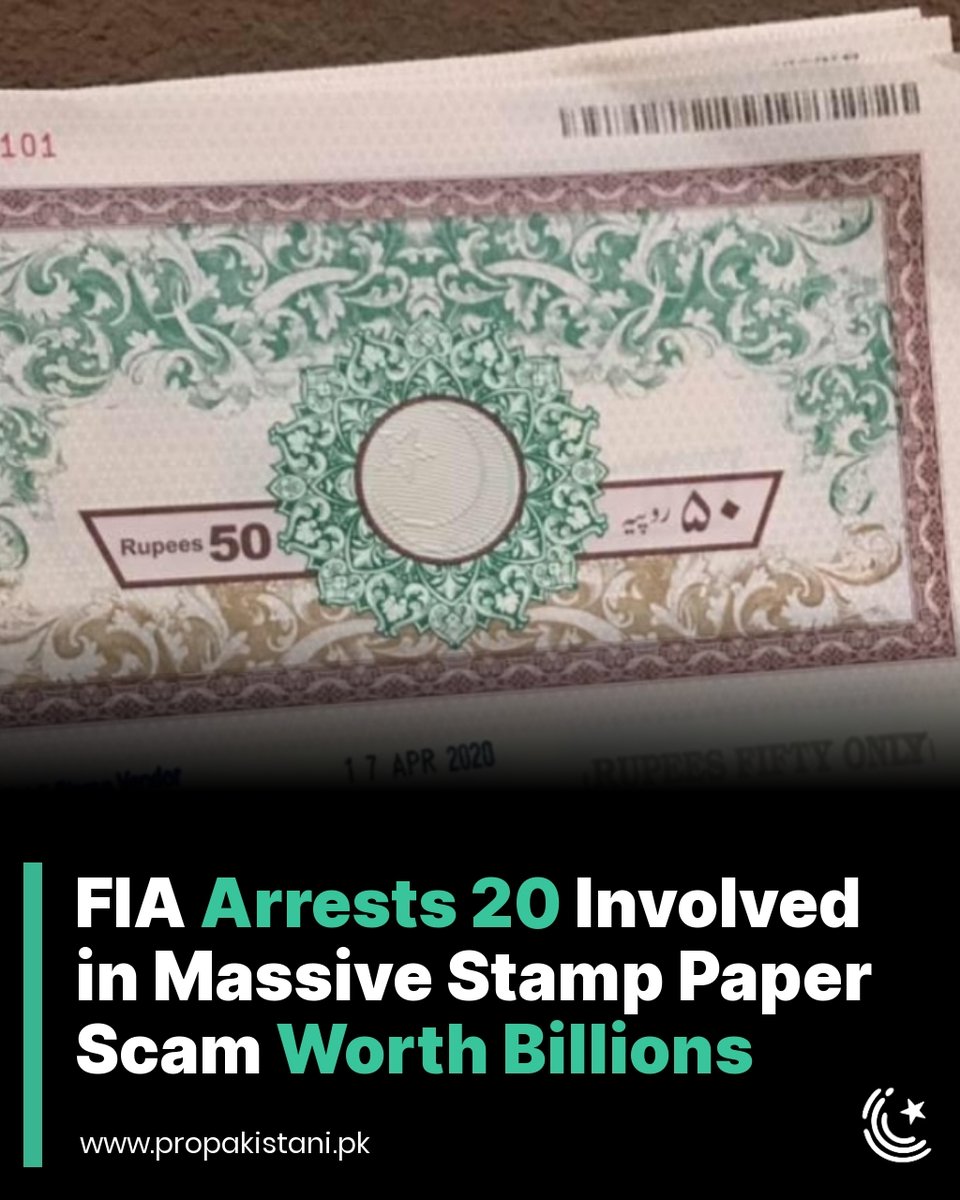 ProPakistaniPK's tweet photo. In a parallel inquiry, sources revealed that the scandal is one of the largest revenue frauds in recent years and may involve stamp papers worth hundreds of millions or even billions of rupees issued on fraudulent receipts.
Read More: https://t.co/IGN3UDDdD0
#StampPaper #Scam #FIA