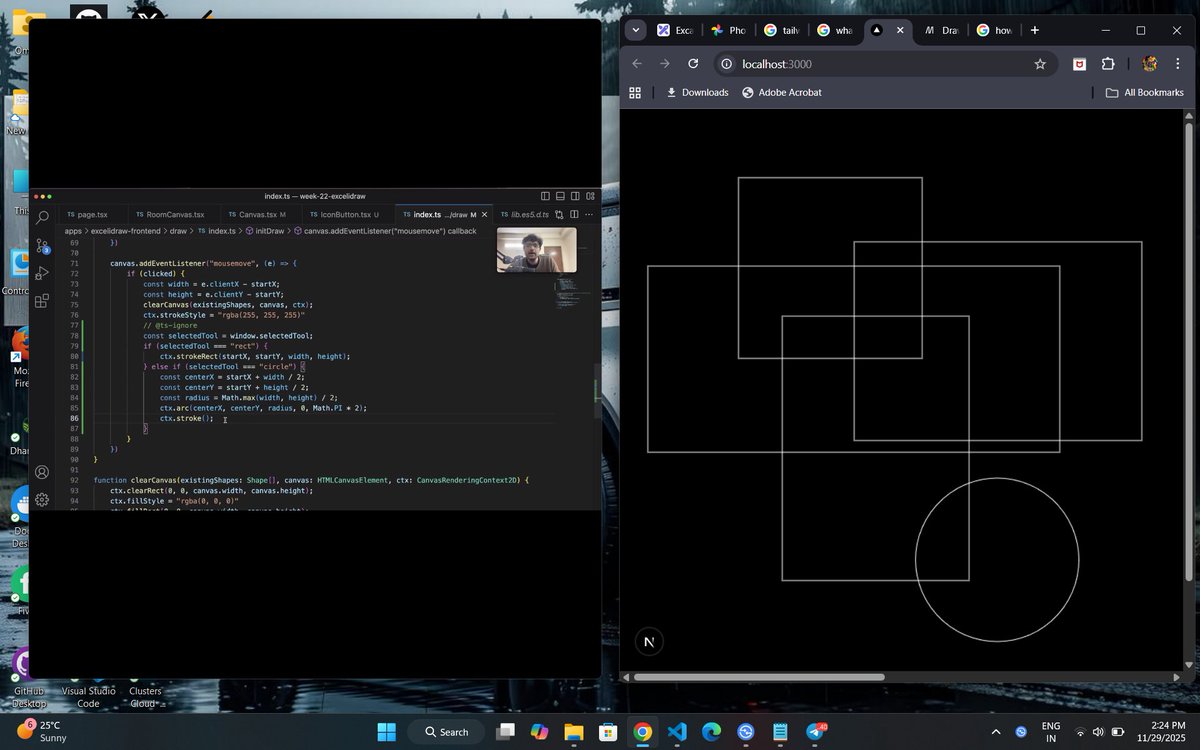Omesh_parswal's tweet image. Day 15 of #100DaysofCode
[ 6 Hour Grind ]
• Started building the frontend .
• Learn to build shapes like rectangle and circle for the   
   easydraw project .
