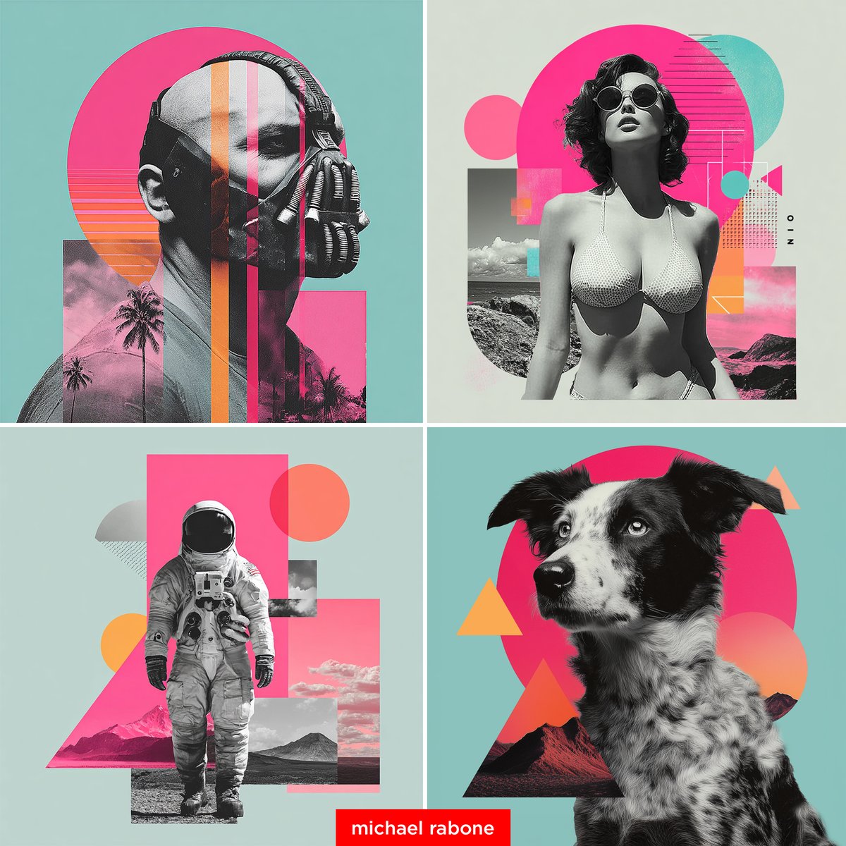 michaelrabone's tweet image. New Style --sref 4243298090
Neo-Memphis Geometric Collage

New Midjourney style blend of portrait photography with bold abstract geometric shapes neon retro-futuristic color blocks, creating a modern surreal collage aesthetic.

Bane --sref 4243298090
--sw 100 --stylize 300 --v 7