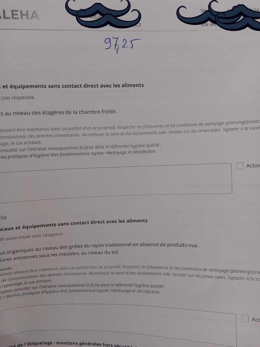 Note sur 100 a un contrôle d'hygiène 🫡