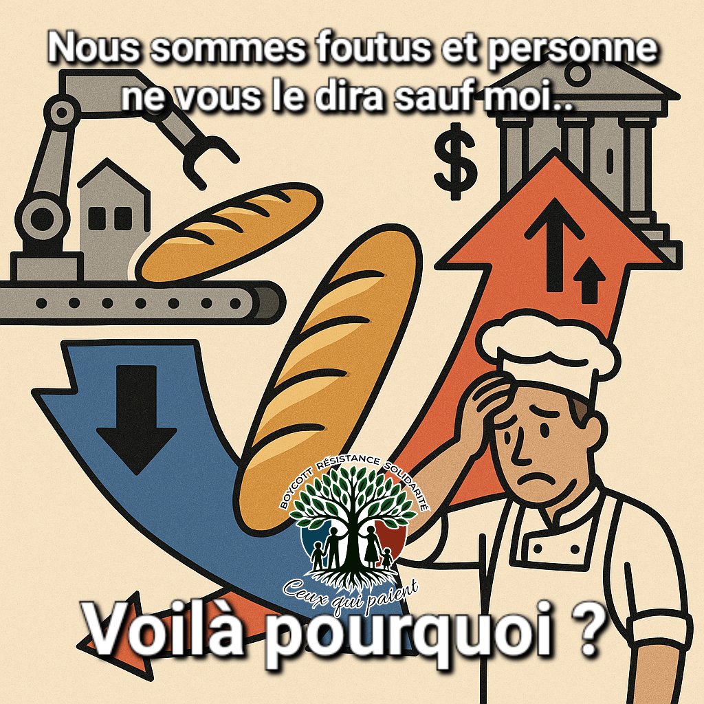On vit un piège économique simple à comprendre 😐👇

➡️ D’un côté, la technologie permet de produire toujours moins cher
➡️ De l’autre, l’État surendetté a besoin de toujours plus d’argent

Les deux sont incompatibles.

🔹 Exemple concret : la baguette 🥖

Grâce aux machines