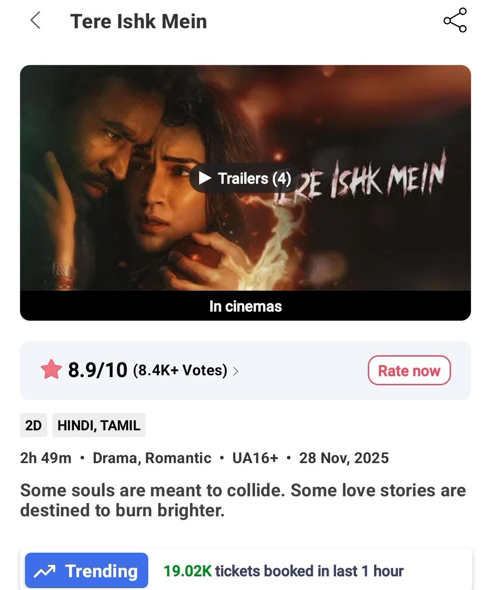 itz_V1swa's tweet image. Bollywood fans ta vaangi kudinga da sambars 🤡

Bookings on rampage 🥵🔥🔥🔥

#TereIshkMein