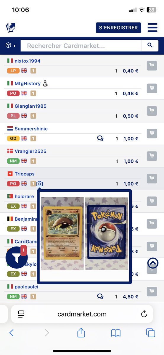 Rectep's tweet photo. @Brooky31 @JunshiFangs @KabutoKing_ @TCGplayer @DeepPocketMnstr @MrBeast @itsgeoffwilson @SportsCardInv @FaZeRug @gurucollects @FanaticsCollect @Dexerto Next to the flag, that’s how cardmarket works 😭

There’s a page only for the non-1st edition and then when you have a 1st edition, you have to specify it when adding it on the platform, people just have to filter to find the one they want (not the best idea yes) https://t.co/NkzVHLp697