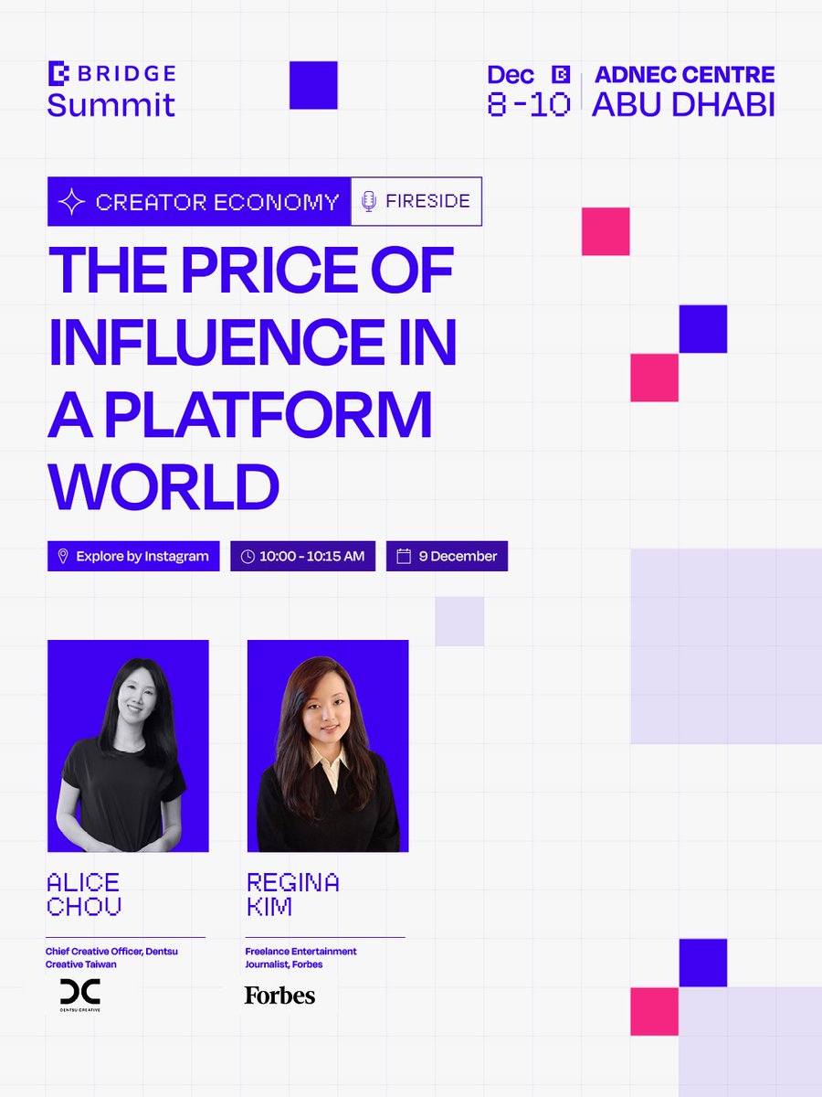 WMediaBridge's tweet image. Bridging human creativity with algorithmic systems.

As platforms evolve and AI reshapes what gets seen, creators and brands face both new pressures and new possibilities. This session examines how human imagination continues to drive culture and growth, and how creators, brands,…