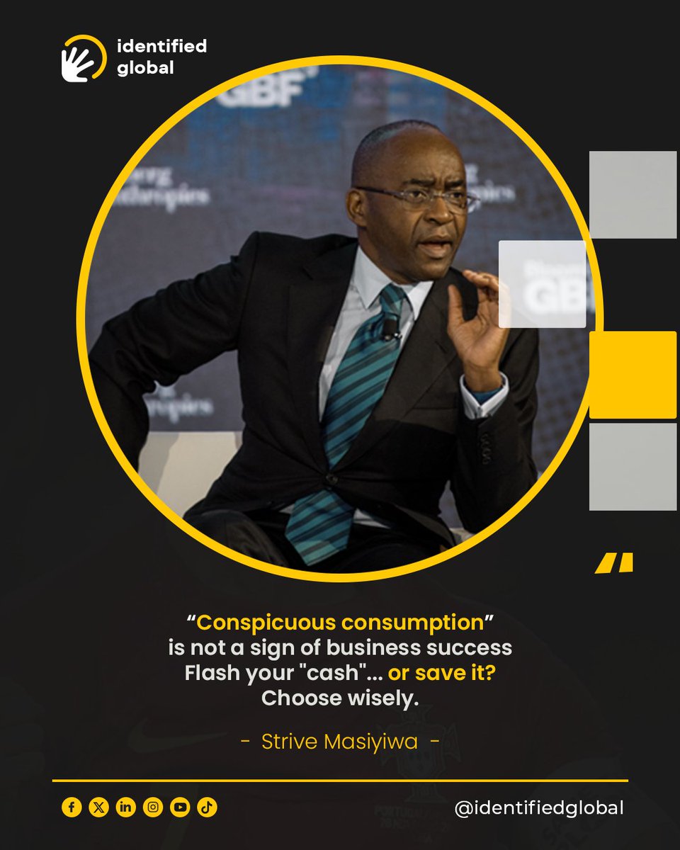 identifiedglob's tweet image. BILLIONAIRE STRIVE MASIWA SENDS  A STRONG MESSAGE TO ENTREPRENEURS! 🚀

Curious about his advice on building real wealth and success? Check out his full post on Facebook here:
 👇🏽facebook.com/share/p/15wAFB…

#identifiedglobal #StriveMasiwa #FinancialDiscipline #BuildDontFlash