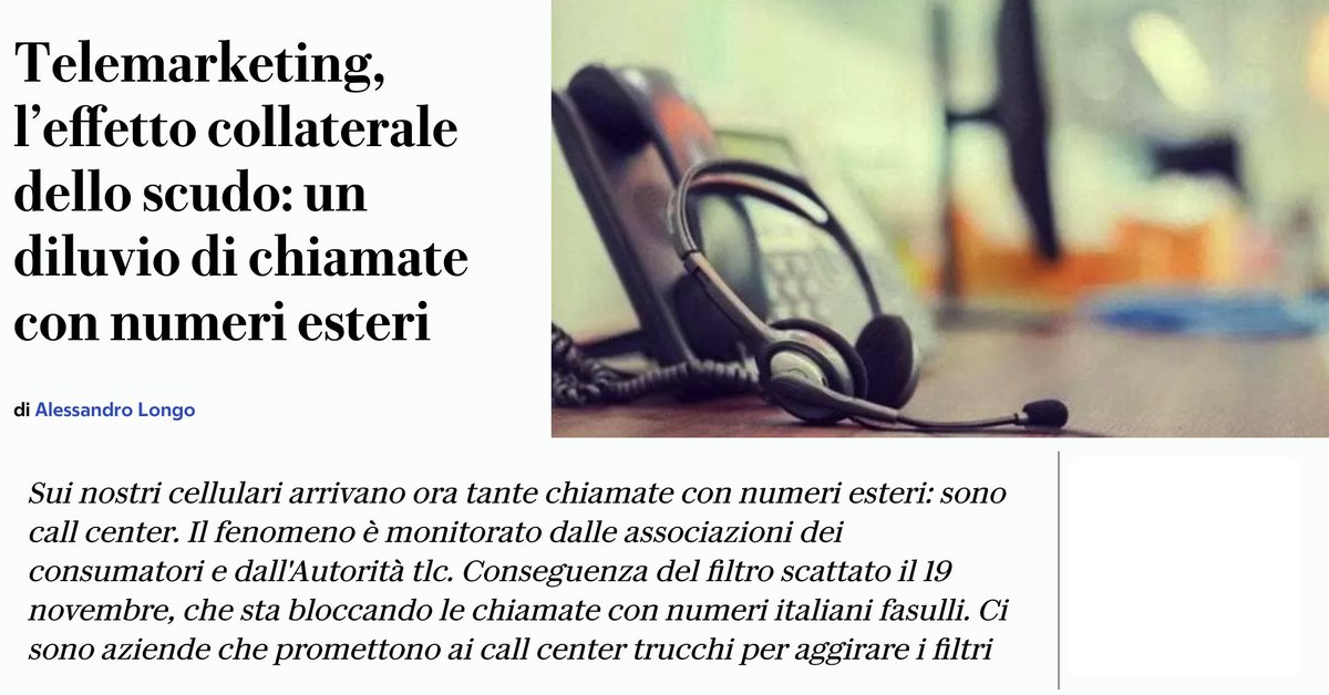 sonoclaudio's tweet image. &quot;È impossibile da bloccare - servirebbe un accordo internazionale tra gestori telefonici - quindi non resta che sensibilizzare gli italiani sul problema. Ergo: non rispondere a chiamate internazionali&quot;.
Perché, @AGCOMunica, prima non erano sensibilizzati, solo fortemente…