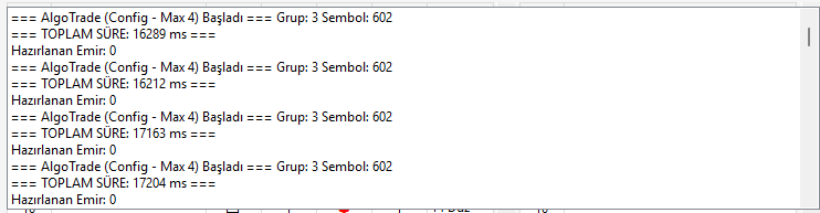eerolmutlu's tweet image. #algo Geçemedim sıfırdan bire ben :), Tek kod ile çoklu görev(multi task) ekledim, her sistem her sembol bagımsız sıra beklemeden çalışıyor, ancak emir listesi sorun olmaması için sıralı gönderiliyor, 600 hisse ile test ettiğimde döngü 17 sn. tamamlanıyor #idealTerminal