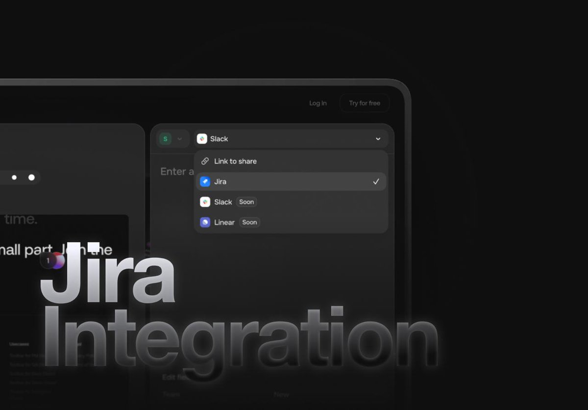 usetoolbar's tweet image. our first integration - jira

the best way to skip extra steps

- connect the jira integration with your workspace
- now all issues from toolbar will auto-push to your jira
- all with prefilled bug details, full context, zero friction

what’s the next integration we’re shipping?
