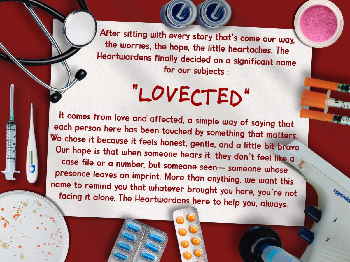 LOVERATORRY's tweet image. Nah jadi #singkatsaja, identitut kita adalah 𝗟͟𝗼͟𝘃͟𝗲͟𝗰͟𝘁͟𝗲͟𝗱. Kenapa Lovected? Karena kalian adalah 'pasien'-nya The Heartwardens, tugas kami bertiga yaitu sebagai penyembuh. Untuk lengkapnya, silakan baca penjelasan di foto. Selamat datang, Lovected! ❤️‍🩹