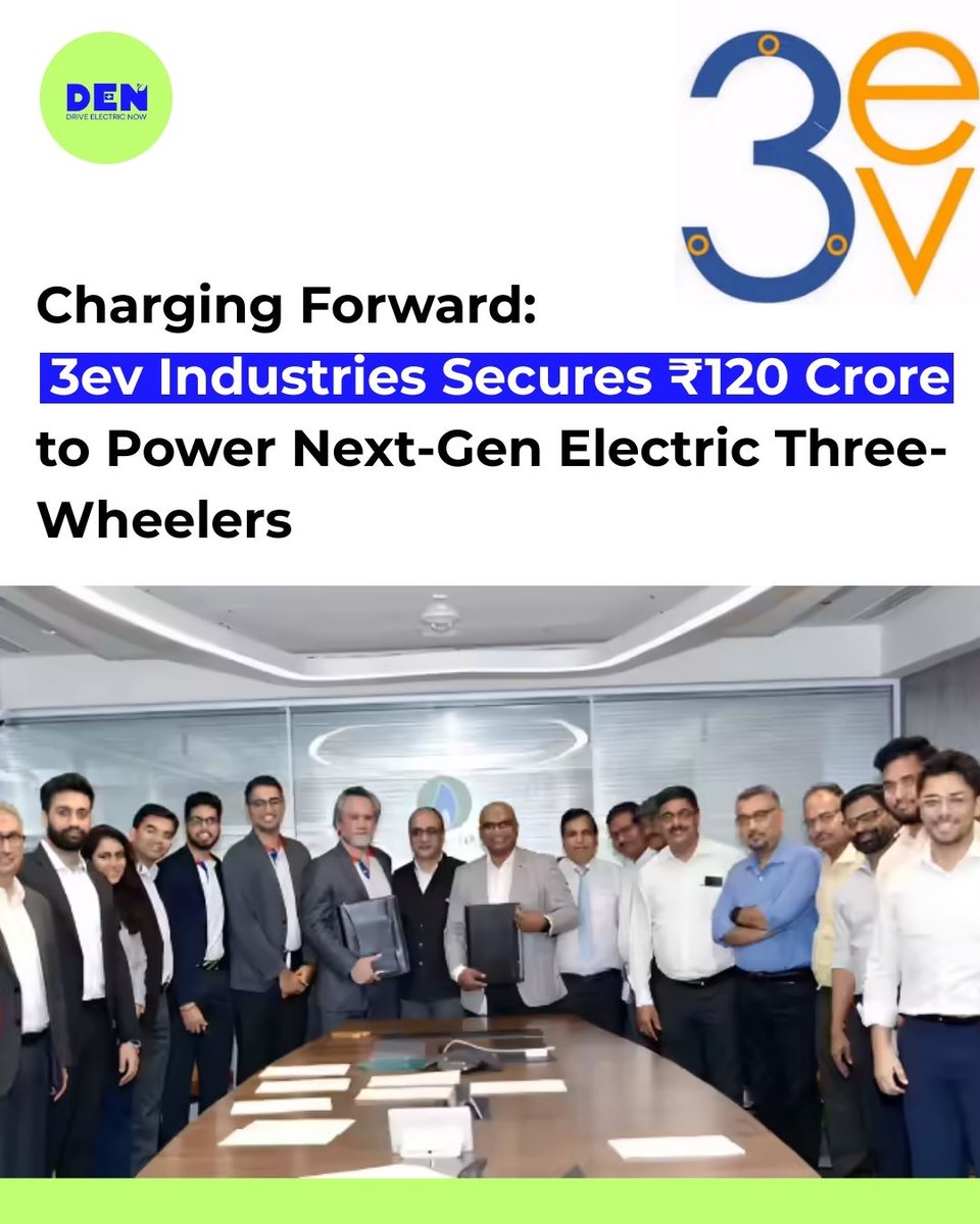 DriveE_Now's tweet image. Big move in the EV space: 3ev raises ₹120 Cr to expand next-gen electric three-wheeler ecosystem.

#3ev #EVNews #FundingAlert #CleanMobility #TechGrowth #Sustainability #ElectricRevolution