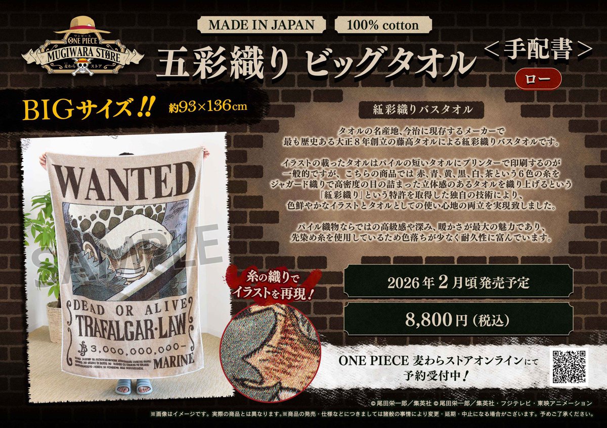 予約受付中】ビッグタオル 五彩織り ビッグタオル ゾロ/サンジ(2026年1