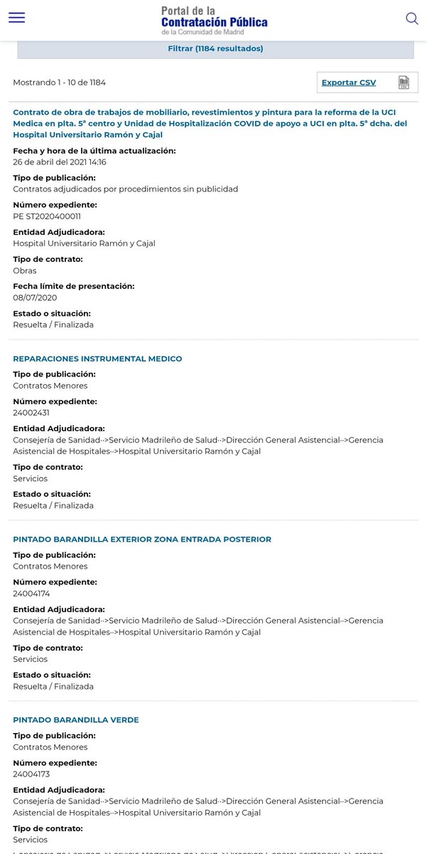 🕵️‍♂️ CURIOSO. Elegí ese caso  totalmente al azar (busqué en mi BD 'pintura')

Pues resulta ser un CIF domiciliado en un piso de Puente de Vallecas, que suma:

🗂️ 1.184 contratos desde 2021, TODOS menos 2 con el Ramón y Cajal 🏥

💸Y por valor de  3,4 millones

¿Quién fiscaliza?