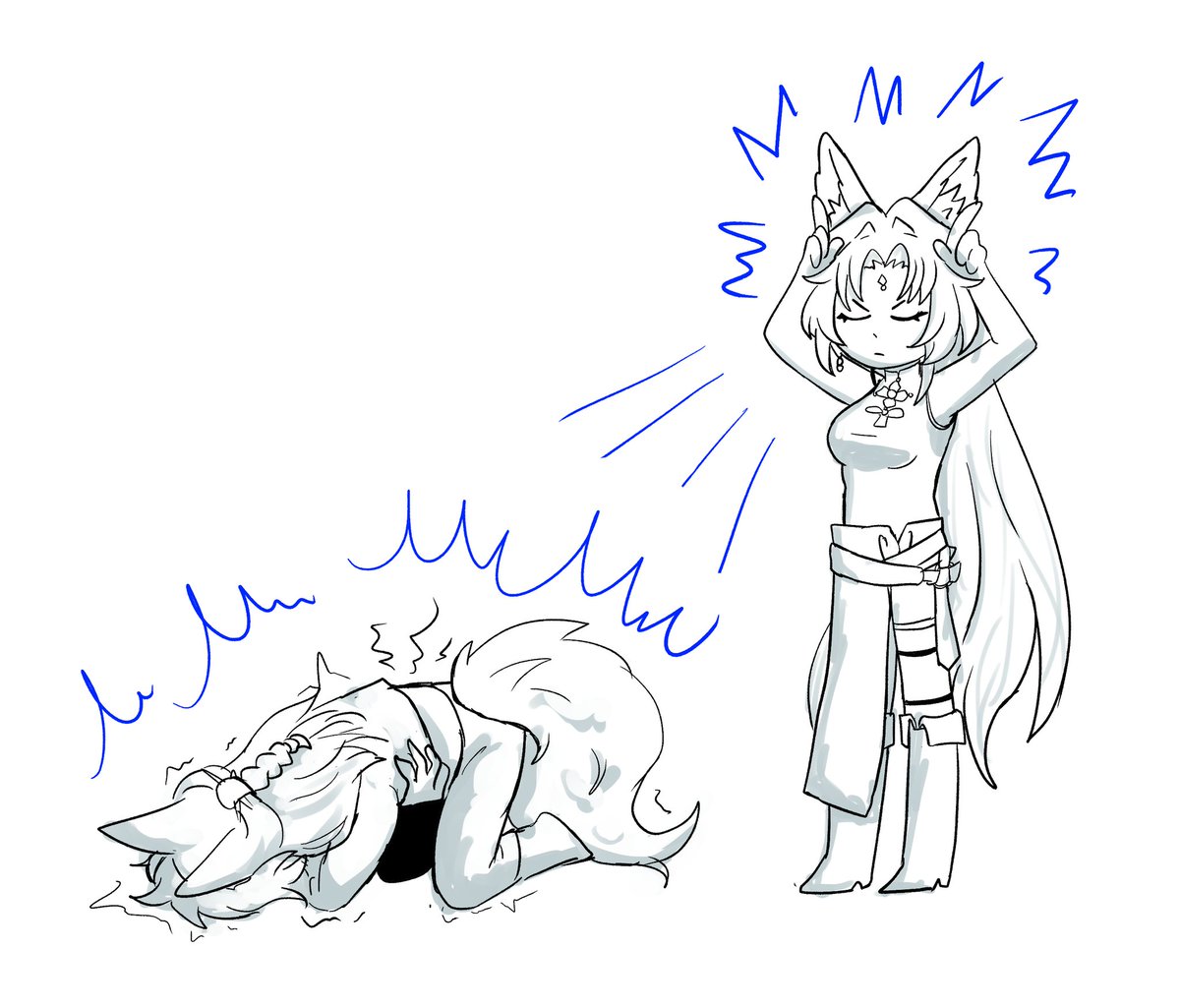 I drew Feixiao projecting her period cramps to Jiaoqiu 
#Jiaoqiu #Feixiao