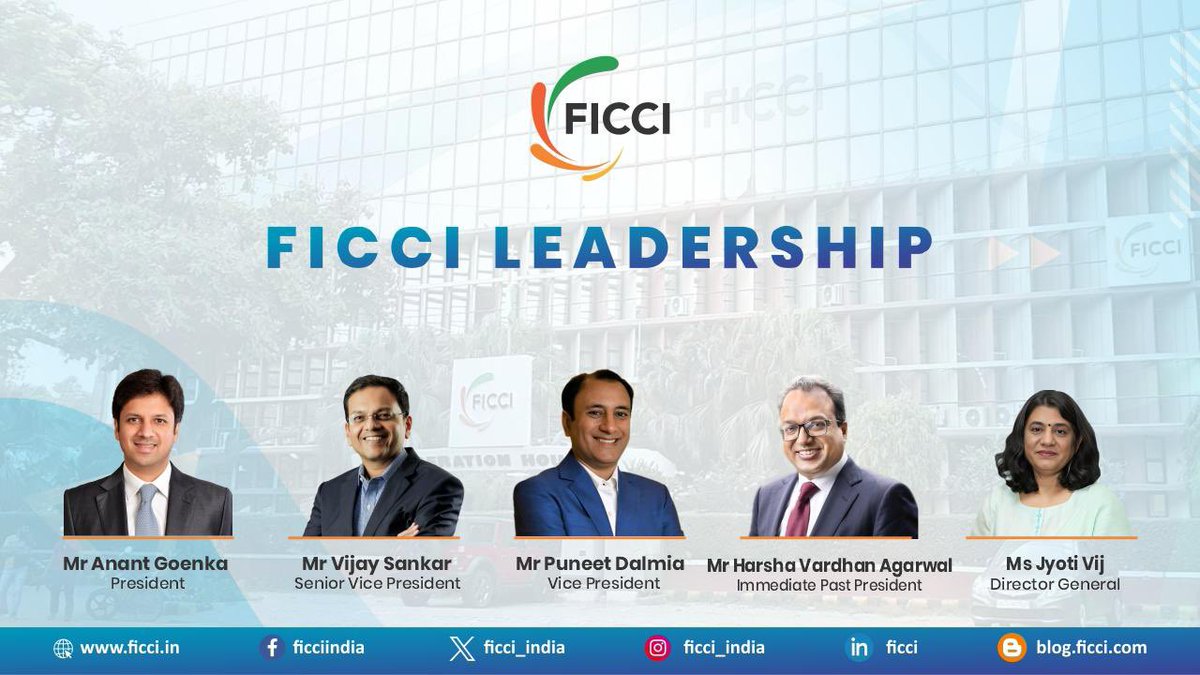 Announcing the new FICCI Leadership for 2025-26: Mr <a href="/anantgoenka19/">Anant Goenka</a>, President; Mr Vijay Sankar, Senior Vice President; Mr <a href="/puneet_dalmia/">Puneet Dalmia</a>, Vice President; Mr Harsha Vardhan Agarwal, Immediate Past President and Ms <a href="/jvij1967/">jyoti vij</a>, Director General.