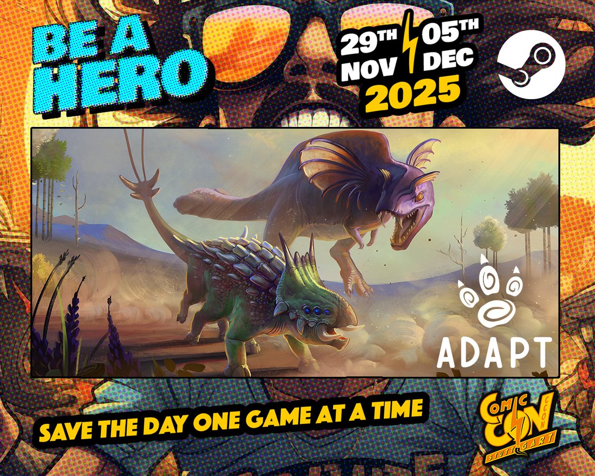 From Nov 29 to Dec 5, we will be taking part in the Be A Hero Steam event of Comic Con Stuttgart!

Nurture your unique creatures and explore a vast world in this evolution simulator! And be the hero that is the start of a thriving species.

#indiegame