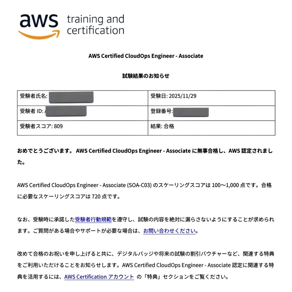 NetCabb's tweet image. CloudOps Engineer - Associateに合格しました‼️12冠復帰まであと6冠👑