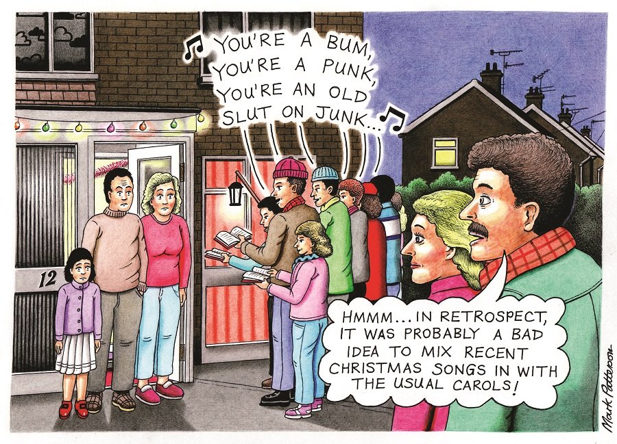 Well, it's more-or-less that time to get my usual Christmas cartoons down from the loft, and start deploying them with ever-increasing regularity as we run through to the big day. So where better to start than with one of my 'Fairytale of New York'-inspired efforts. Enjoy...