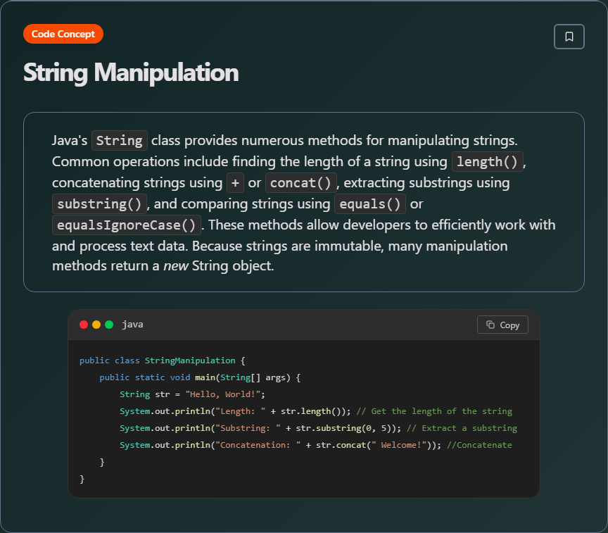 techielearns's tweet image. ✨ String Manipulation (Java)

#Java #JavaDev #OOP #Backend #100DaysOfCode #DevLife