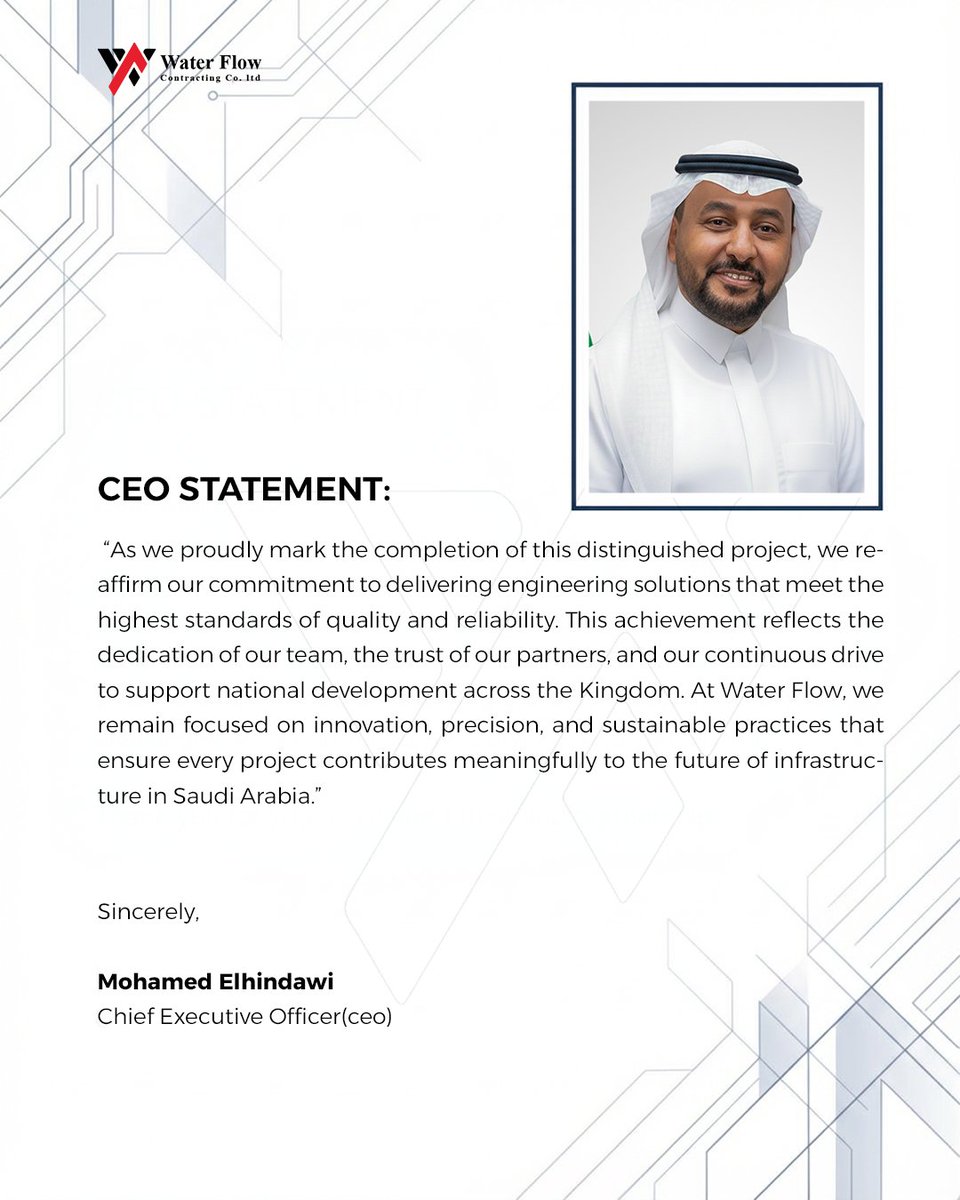 WaterFlowCo's tweet image. Chairman’s Message
Focused. Inspiring. Forward-driven.
Today, our Chairman highlighted the importance of innovation, teamwork, and staying committed to our vision.
Onwards and upwards.

#WaterFlow #Leadership #ChairmanMessage #ksa