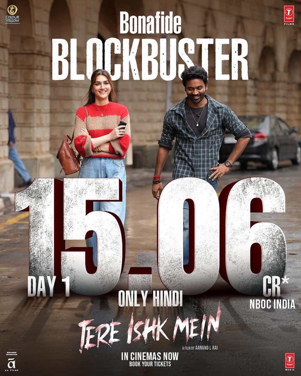 rajeshreddyega's tweet photo. Official: #TereIshkMein storms the box office with 15 Cr Day-1 Gross (North India Hindi version alone) 👌🔥
WW Gross heading past 20 Cr+! 💥
Massive BLOCKBUSTER opening for #Dhanush in North India! 💣🔥
#TereIshkMeinStorm #BoxOffice #DhanushFans #BlockbusterOpening https://t.co/BBB9pyu9gT