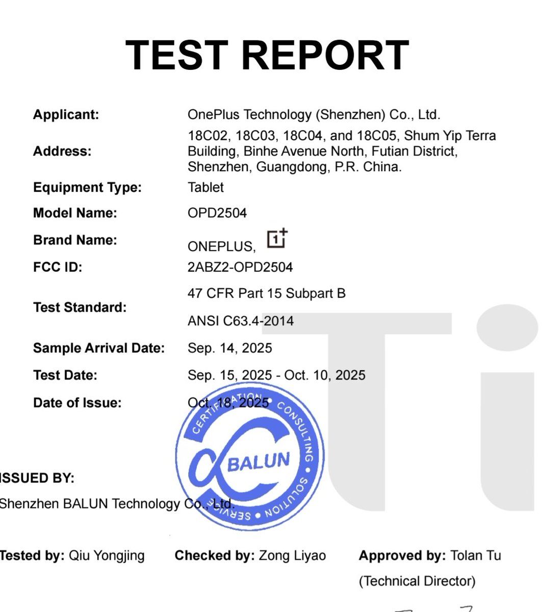 SujanTharu66's tweet image. OnePlus Pad Go 2 (OPD2504) Receives the FCC Certification

🍭Android 16-based OxygenOS 16
Bluetooth (BR + EDR + BLE)
🛜WiFi 6 with dual band support (2.4GHz + 5GHz)
💾8GB/256GB
Colour:Shadow Black and Purple
#oneplusPadGo2 #oneplus
