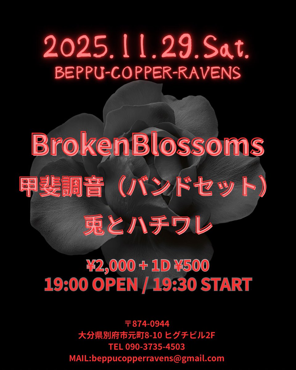 本日、［兎とハチワレ］は出演キャンセルになりました
オープン時間変更は無く、開演のみずれる形にします。
是非とも! ツーマン！！