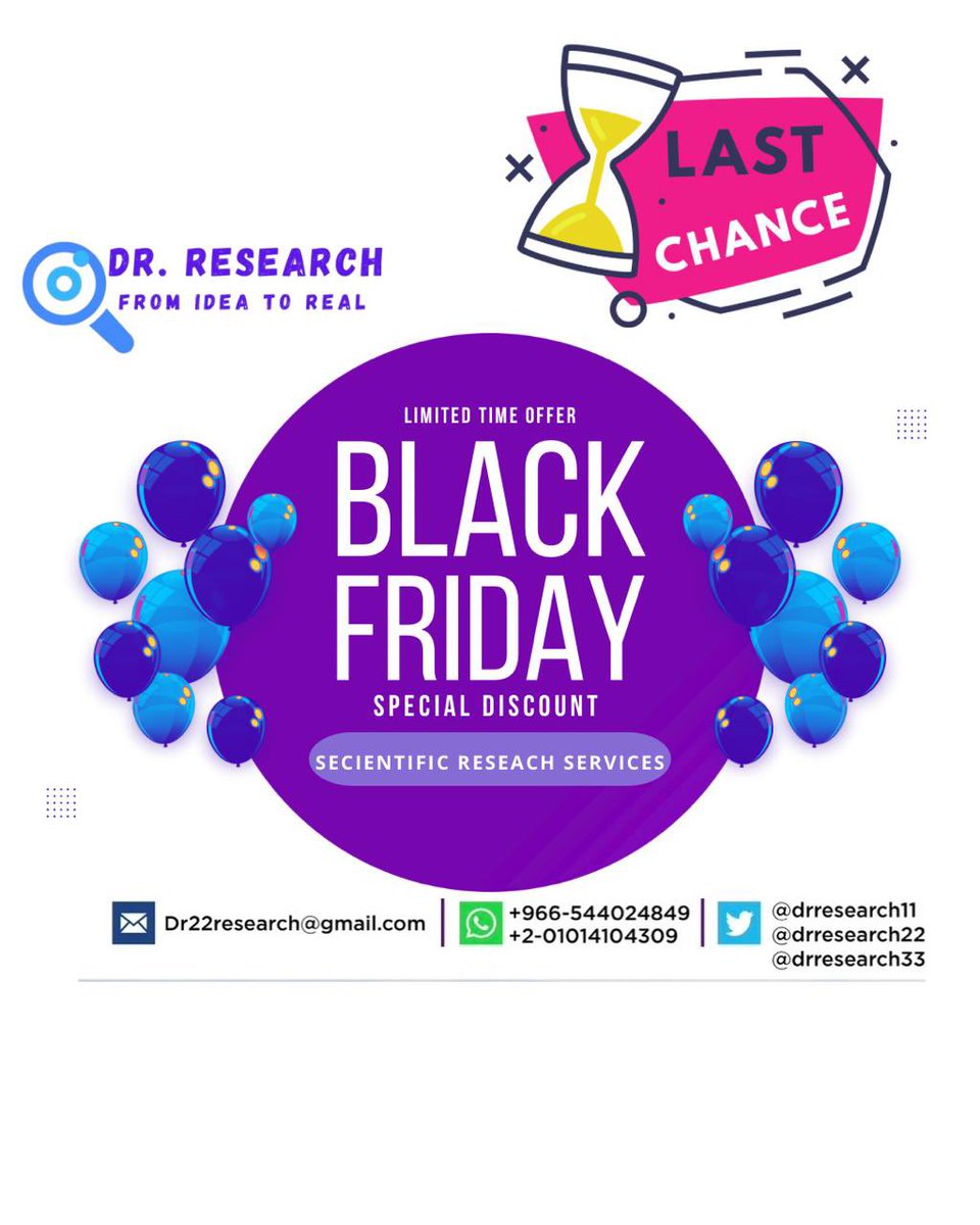DrResearch11's tweet photo. Last Chance 💥💥
#BlackFriday 
#المملكة_العربية_السعودية 
#جامعة_الملك_عبدالعزيز 
#جامعة_الملك_سعود 
#أبحاث_طبية
#طبيب
#امتياز
#الهيئة_السعودية_للتخصصات_الطبية 
WhatsApp 
00966-544024849
002-01014104309 https://t.co/rYwq4mfwaO