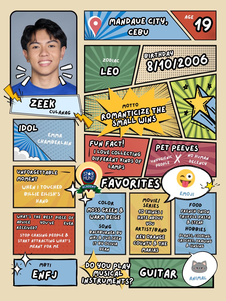 starhuntacademy's tweet photo. A rising star has arrived! 💫

Introducing trainee Zeek Culanag from Star Hunt Academy. Peek into his personality, fun sides, and unique story! 

Don’t miss out! Their story is just starting! ✨ https://t.co/rXUIZSKwTo