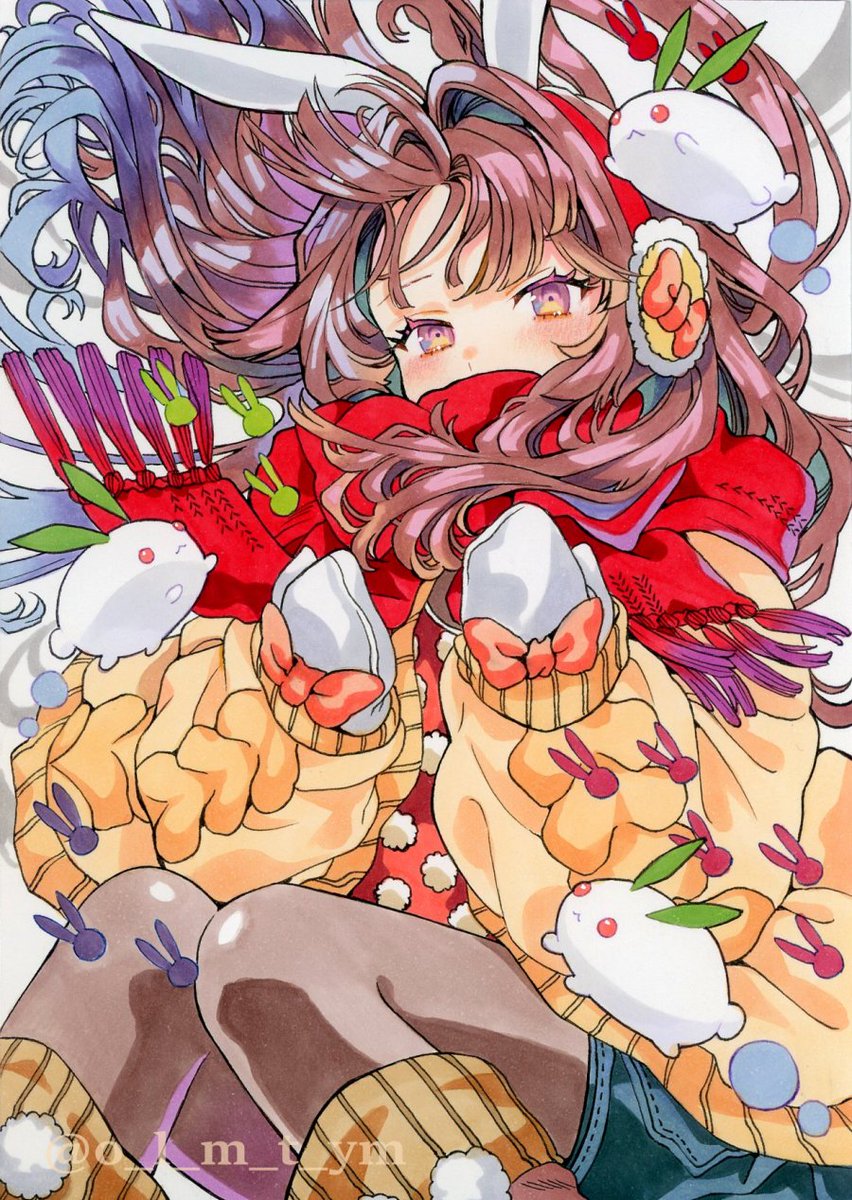 o_l_m_t_ym's tweet image. 寒くなってきたのでみんなあったかくしてね
はがきサイズイラスト🐰
＃コピック