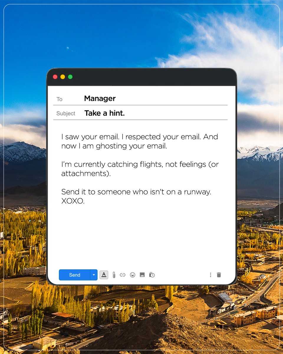 flyspicejet's tweet image. Current mood: Drafting one of these emails. Which vibe are you claiming this week? The Sun, Summit, or Snacks? Let us know below!

#flyspicejet #spicejet #Mails #flights #aviation #addspicetoyourtravel