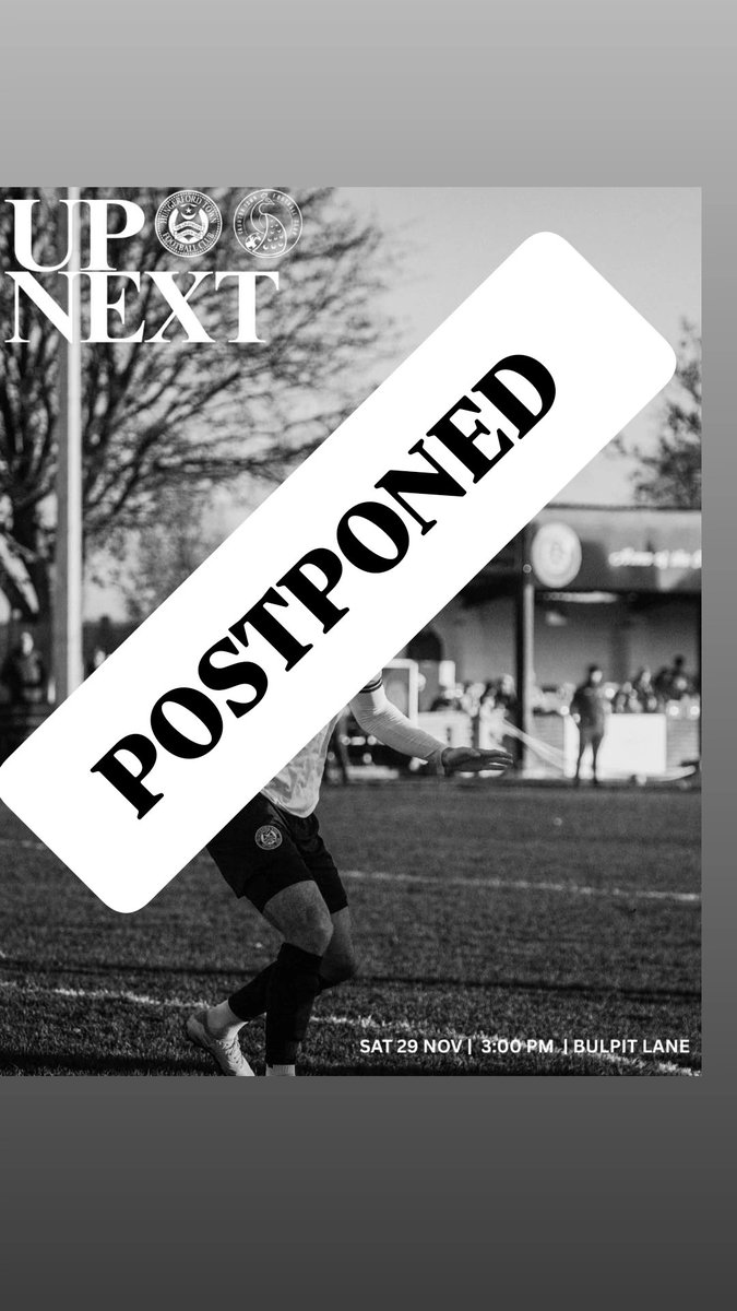 HungerfordTown's tweet image. MATCH POSTPONED 

Sadly today's @SouthernLeague1 match v @TauntonTownFC is postponed due to a waterlogged pitch.

A new date for the game will be advised ASAP
