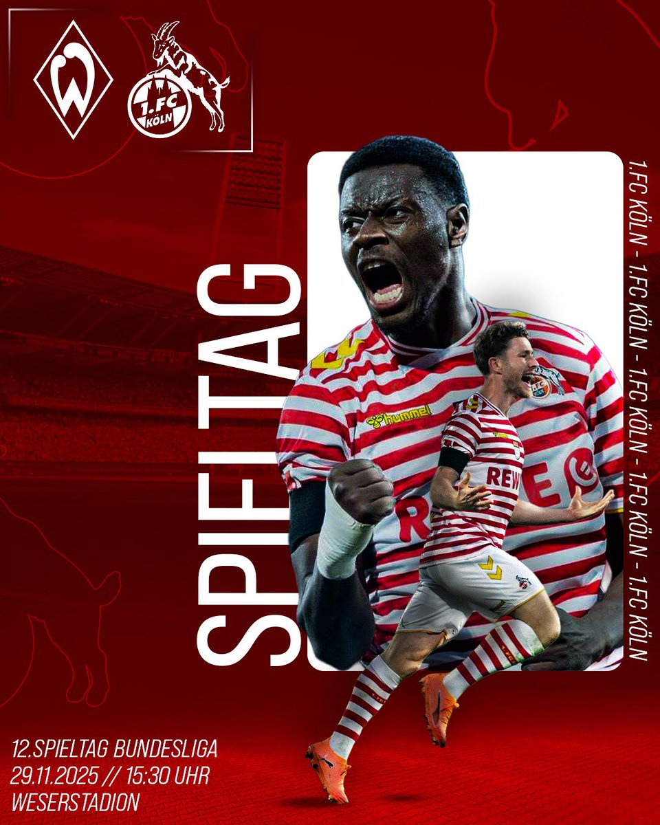 Spieltach in Bremen.
Der FC gastiert heute um 15:30 Uhr im Weserstadion. 🔴⚪️🐐

#effzeh #SVWKOE